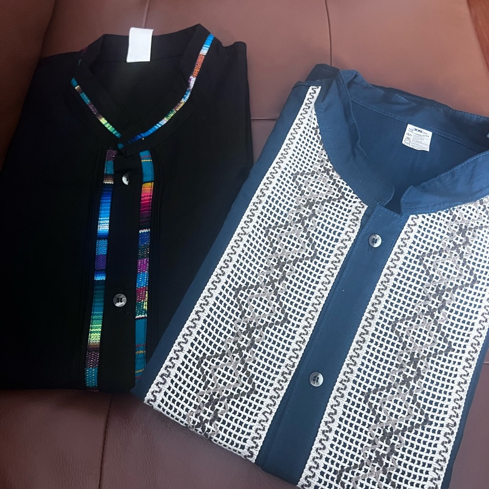 Men’s bundle Guayabera Black & Blue Button-Up Shirts XXL NEW